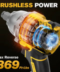 Heavy Duty Brushless Cordless Impact Wrench With 500 Nm Torque And 369 Ft Lbs, showing detailed internal mechanics and brushless power.