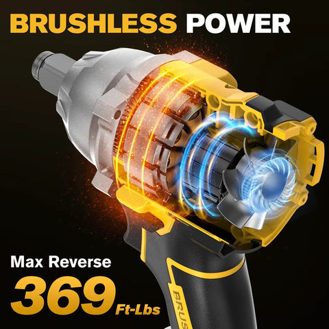 Heavy Duty Brushless Cordless Impact Wrench With 500 Nm Torque And 369 Ft Lbs, showing detailed internal mechanics and brushless power.