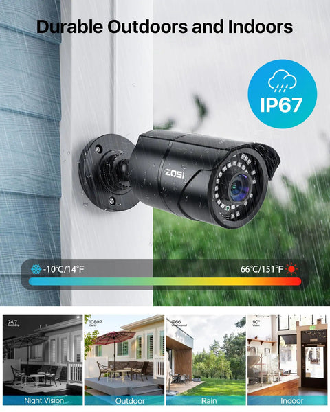 2MP 1080p Hybrid 4 In 1 HD CVI TVI AHD CVBS Bullet Security Camera for Indoor Outdoor Use mounted on a wall, weatherproof