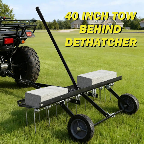 Tow Behind Dethatcher With 40 Inch Wide Working Surface And 20 Spring Steel Tines for use with ATVs and mowers on a lawn