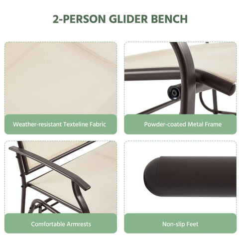 Two Person Outdoor Glider Bench For Patio And Garden, Heavy Duty Steel Frame Rocking Loveseat For Backyard And Poolside, Porch details