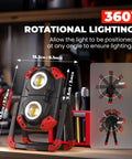 Rechargeable LED Work Light With Dual COB Panels, 2500 Lumens, Folding Portable Flood Light showing 360 Degree Rotation