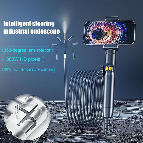 Badass Waterproof Industrial Borescope Camera Rocking A Flexible Articulating Tip For Sweet Real Time Views Of Gritty Pipes And Motors On Any No Sweat Weekend Gig showing 360-degree lens and phone connection.
