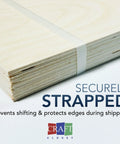 Baltic Birch Plywood Pack For Laser Engraving And CNC Projects 12 By 19 Inch Boards 6mm Thick securely strapped stack