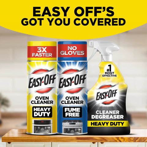 Heavy Duty Degreaser That Busts Grease And Grime Fast, Multi Surface Cleaner bottles on counter, Easy-Off branding