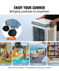 Evaporative Air Cooler 1400 CFM 11 X 31 Inch Portable Swamp Cooler With 3 Speeds in various outdoor settings
