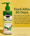Miracle-Gro Indoor Plant Food bottle with green pump, 8.4 oz, for all plants, promoting root establishment and growth.