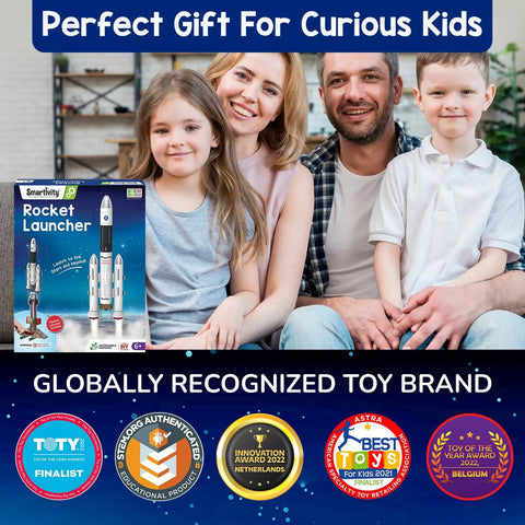 Family with Rocket Launcher STEM Kit For Kids Ages 6 To 12 Hands On Build Your Own Rocket And Launch It High Totally Fun DIY Science Toy