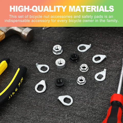 Universal Bike Axle Nut And Washer Kit 24 Pack With M8 M9.5 M10 Replacement Bolts shown with tools on a workbench.