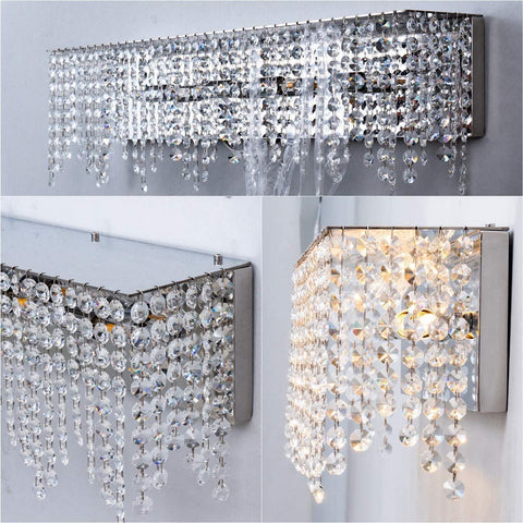 Glam Crystal 24 Inch Over Mirror Bathroom Vanity Light Fixture In Stainless Steel With Sparkling Crystals, Modern Rectangular Design