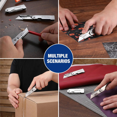 Three Piece Quick Change Folding Pocket Utility Knife Set With Belt Clip cutting in various scenarios