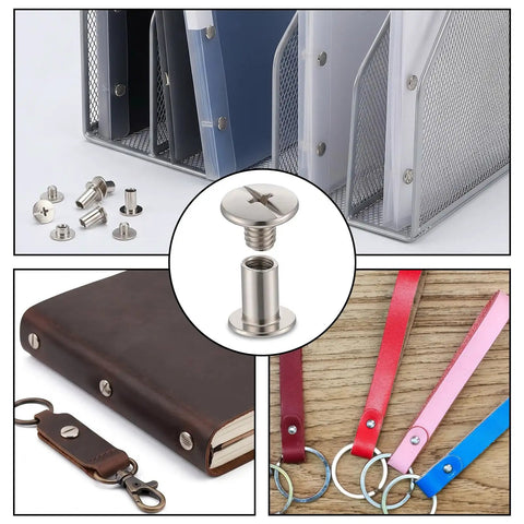 Gear Up Your Leather Creations With This Sick 40 Pack Of Chicago Screws Rivets, assorted sizes and stainless steel for belts and books.