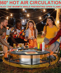 Group enjoying 38 Inch Fire Pit Surround Tabletop For Smokeless Fire Pit With Dust Cover And Powder Coated Steel Build outdoors.