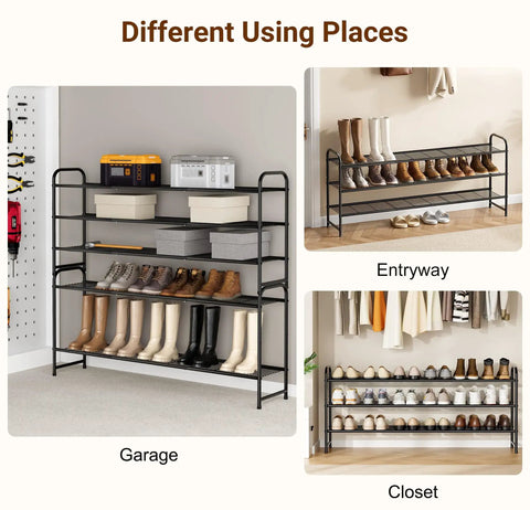 Heavy Duty Black Three Tier Metal Shoe Rack For Closet And Entryway With Sturdy Wire Grid Designed For Maximum Storage Capacity So Your Sneaker Game Stays Slick And Tight