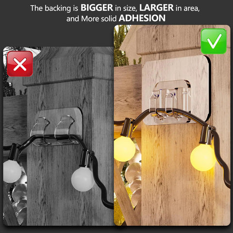 Rock Solid Outdoor String Light Hooks 100 Pack With Easy Peel Stick Adhesive No Drilling Or Damage Weather Proof Uv Resistant For Patio Deck Christmas Decor
