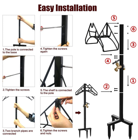 Freestanding Outdoor Hose Holder Stand With Brass Faucet assembly guide with step-by-step installation instructions.