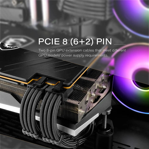 Sleeved PSU Cable Extension Kit For PC Builds With Nylon Braided Wires 24 Pin To 6 Plus 2 Pin And 8 Pin To 4 Plus 4 Pin 30 Cm Long Black ATX 3.0 Compatible High Efficiency GPU Power Cable Extension With Comb