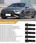 Super Sleek 20 Piece Wheel Lug Bolt And Nut Kit Perfect For Benz Models From 2005 To 2023 Made Tough With Top Quality Materials For Serious Ride Security And Style Plus Easy Install Ready Mercedes Benz sedan with black lug bolts