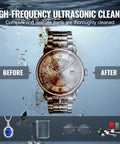 10L Sonic Cleaner With Heater And Timer Basket Digital Cavitation Machine 240W Pro Grade Deep Clean For Lab Tools Metal Parts Carburetors Brass Auto Parts Engine Components cleaning a dirty watch before and after