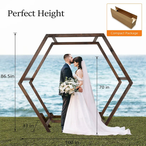 Wooden Wedding Arch 7Ft Heptagonal Garden Arbor For Ceremony And Photo Backdrop Outdoor Wedding Backdrop Stand Party Decor