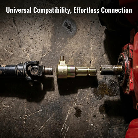 Heavy Duty Pto Extender Shaft With Quick Release Plug Rated For Seventy Hp Fits Bush Hog and Kubota, showing quick release connection.