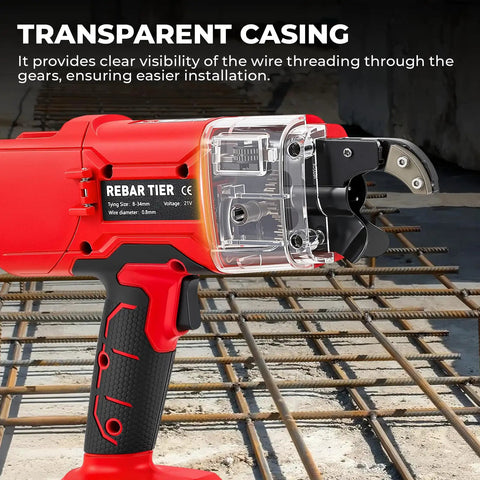 Automatic Rebar Tie Gun Cordless Electric Wire Twister Tool with Transparent Casing for Fast Ties on Construction Site