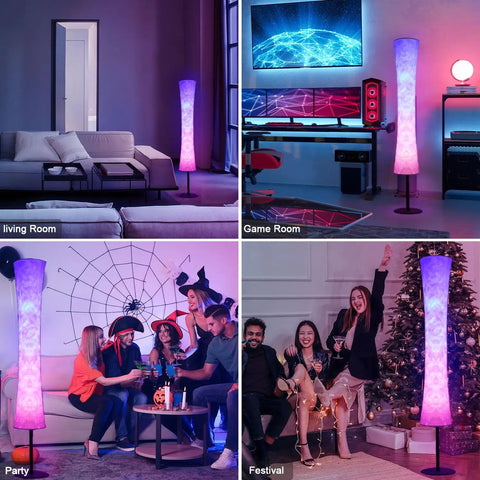 Smart Floor Lamp With RGB LED Color Changing Lights in living room, game room, party, and festival settings