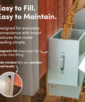 Heavy Duty Galvanized Trough Chicken Feeder Gravity Fed 10 Lbs Capacity With Removable Rain Hood for easy filling and monitoring.