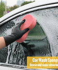 Washing car window with sponge from Six Piece Car Detailing Brush Set With Ultra Soft Boar Hair Detail Brushes For Wheels Air Vents
