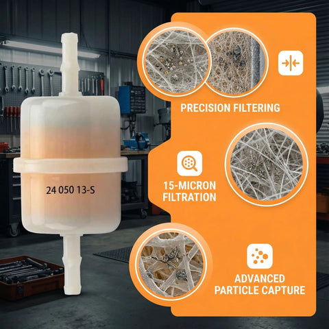 Fuel Filter 15 Micron Compatible With Kohler 24 050 10 24 050 02 S 24 050 13, featuring precision filtering details.