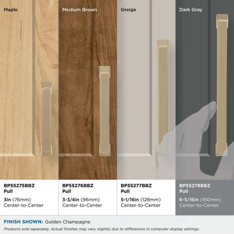 Comparison of Amerock cabinet pulls in various finishes including Golden Champagne Blackrock Cabinet Pull Drawer Pull And Drawer Handle For Cabinets And Drawers In Transitional Style Six And Five Sixteenth Inch Center To Center Seven And Quarter Inch Overall Length One Pack Cabinet Hardware.