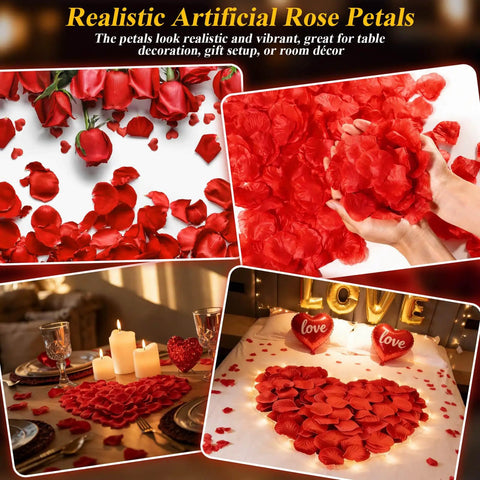 Flameless LED Tealight Candles Set With Rose Petals for Romantic Date Night Table Decor 24 Pcs Tealights and Thousands of Artificial Petals