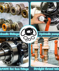 400 Piece Buna N O Ring Seal Kit For Hydraulic Flat Face Fittings ORS ORFS Nine Sizes from One Quarter Inch to Two Inches with 70A Buna N Material, hydraulic components, fittings, valves, and systems visible.