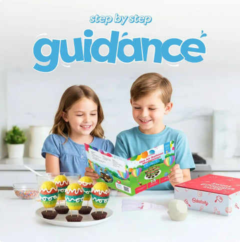 Children using Whimsical Hot Air Balloon Madeleines Kids Baking Kit With Pre Measured Ingredients Silicone Mold Colorful Batter And Icing Decorations