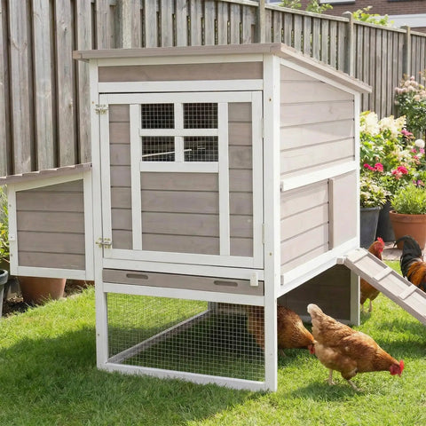 Two Story Outdoor Chicken Coop With Nesting Box And Pull Out Tray, 39.13 Inch Long Fir Wood Hen House For 1 To 3 Chickens in garden
