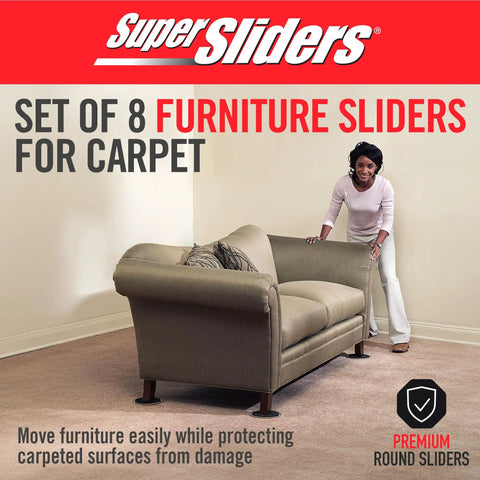 Heavy Duty Furniture Sliders For Carpet, Reusable Moving Pads help move a couch easily while protecting carpeted surfaces.