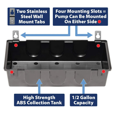 Automatic Condensate Pump With Safety Switch For HVAC And Dehumidifier, 1/2 gallon ABS collection tank with wall mount tabs