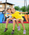Two kids on Backyard Swing Set With 45 Inch Platform Saucer Swing And Belt Swing For Kids Ages 3 To 8, Outdoor Playground Gear