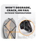 Top Shelf Snow And Ice Walking Traction Cleats Slip On Nonslip Shoe Covers showing durable thermoplastic rubber with zinc coils.