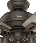 Close-up of Donegan Onyx Bengal Ceiling Fan With LED Light Kit And Pull Chain, 52 Inch, highlighting the motor design and blade detail.