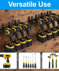 3 Pack Heavy Duty Power Tool Wall Mount Organizer for cordless drills and tools, iron black finish, installed on a wooden wall.