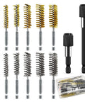 Pro Grade 14 Piece Bore Brush Set With Dual Material Stainless Steel And Brass Brushes, Six Sizes From 8 To 19 Mm, Quarter Inch Hex Shank