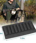 Elastic Rifle Shell Buttstock Holder For 9 Rounds with dimensions 3.6in x 5.9in visible in outdoor setting
