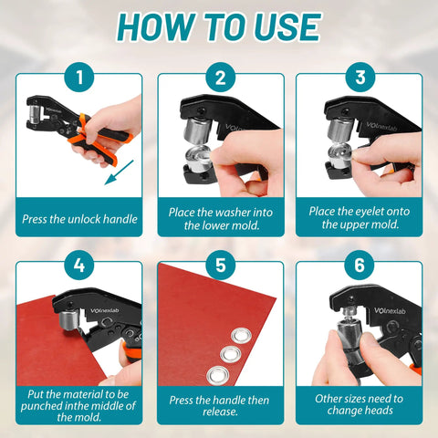 Step-by-step guide using Heavy Duty Grommet Kit With One Quarter Inch And Three Eighth Inch Dies, Four Hundred Eyelets