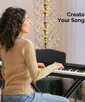 Person playing Portable 88 Key Digital Piano With Stand Semi Weighted Keyboard Action And Triple Pedals Bluetooth Connectivity In Home