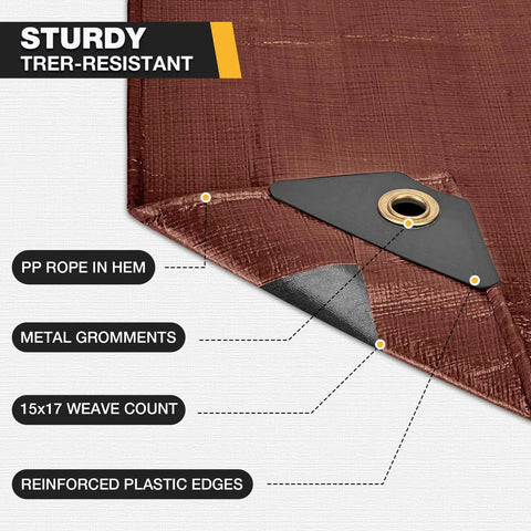 Heavy Duty 16 Mil 10x20 Foot Waterproof Poly Tarp With Brass Grommets And Reinforced Edges detail view