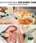 Beefy All Purpose Heavy Duty Kitchen Scissors With Detachable Blades, Serrated Edges, Nutcracker And Bottle Opener, Dishwasher Safe Multipurpose Food Shears For Meat, Veggies, Fish, Poultry And Herbs. Stainless steel scissors cutting chicken, pizza, nuts and bottle cap