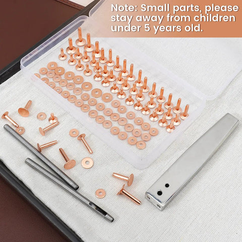Copper Rivets And Burrs Kit For Leather Working 116 Pcs With Size 9 And Size 12 Burrs Rivet Setter Tool And Hole Punch Cutter