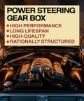 Power steering gearbox shown under the hood highlighting high performance and quality for durability and smooth handling.