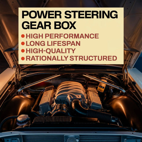 Power steering gearbox shown under the hood highlighting high performance and quality for durability and smooth handling.